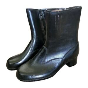 Vtg Fleece Lined Leather Boots Women 8W Black Biker Waterproof Zip Up Equestrian